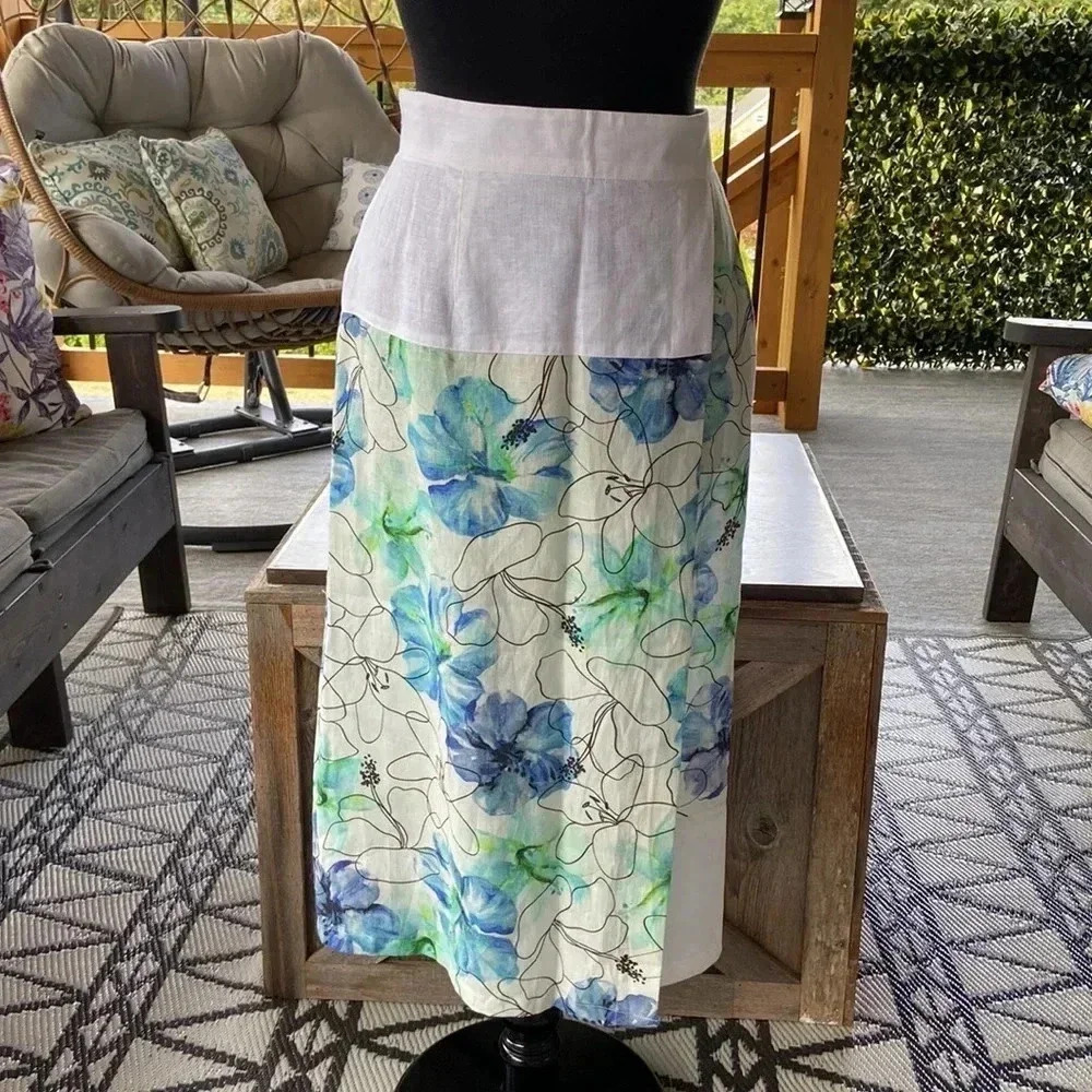 Haris Cotton | White Abstract Floral Linen Skirt
